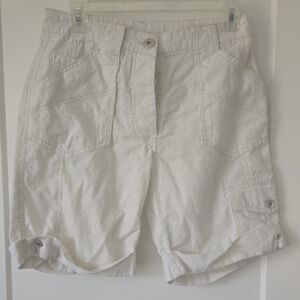 White Elastic Waist Cargo Shorts
